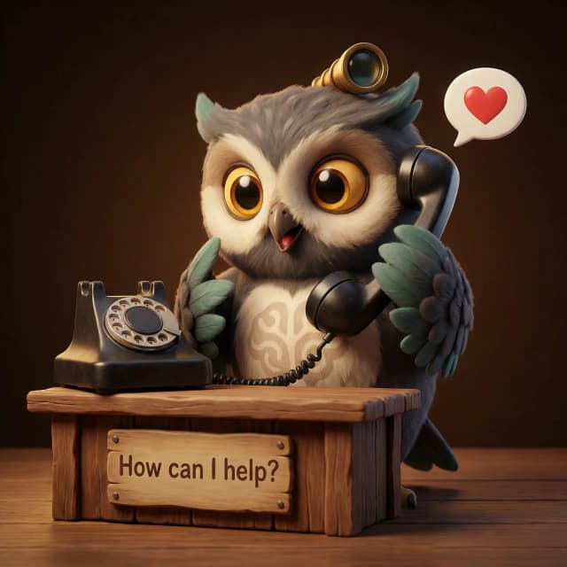 Scout le hibou pret a aider avec vos questions