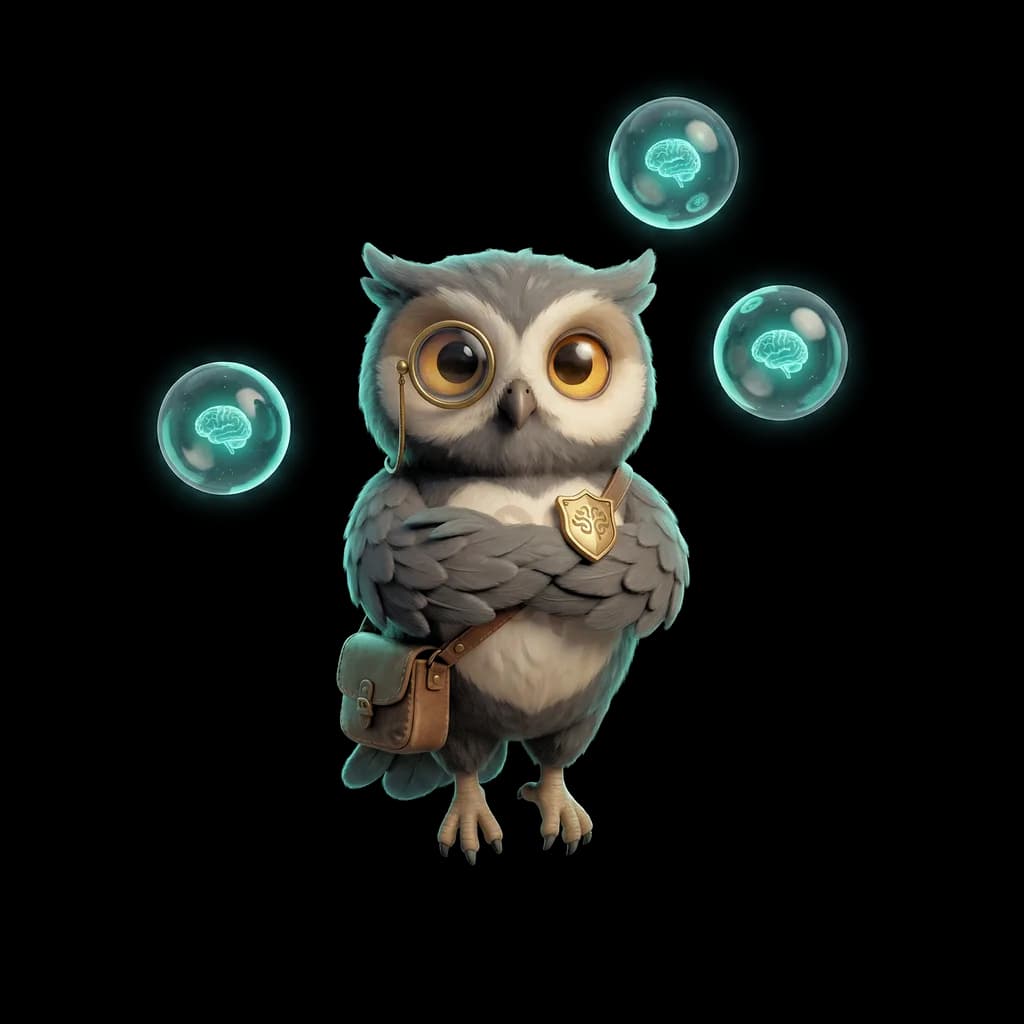 Scout the owl as agency director with floating Brain orbs